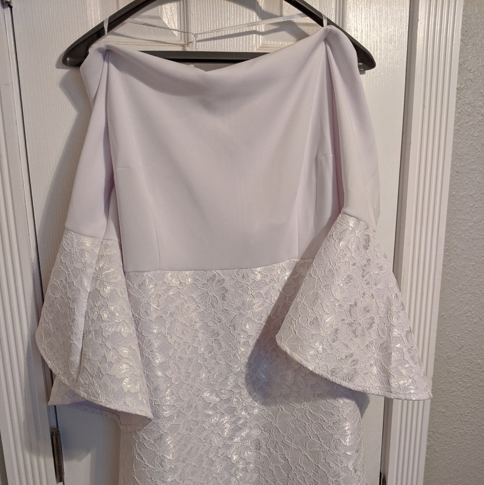 Formal white, off-the-shoulder dress from Eloquii.